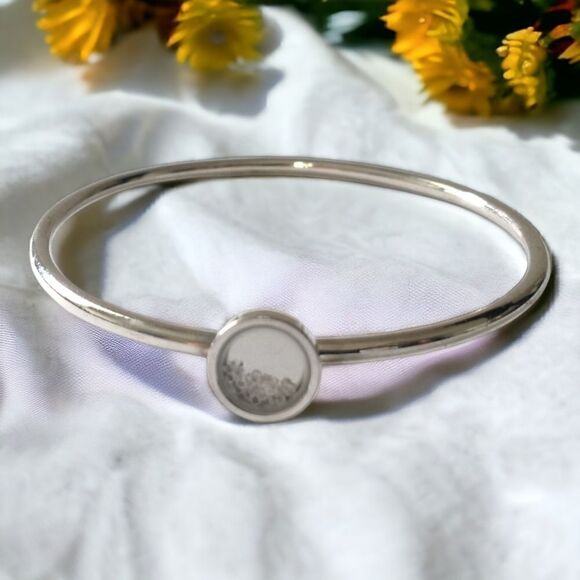 Crystal Floating Charms Locket Bracelet Bangle Silver Tone Modernist Academia. - Picture 8 of 16